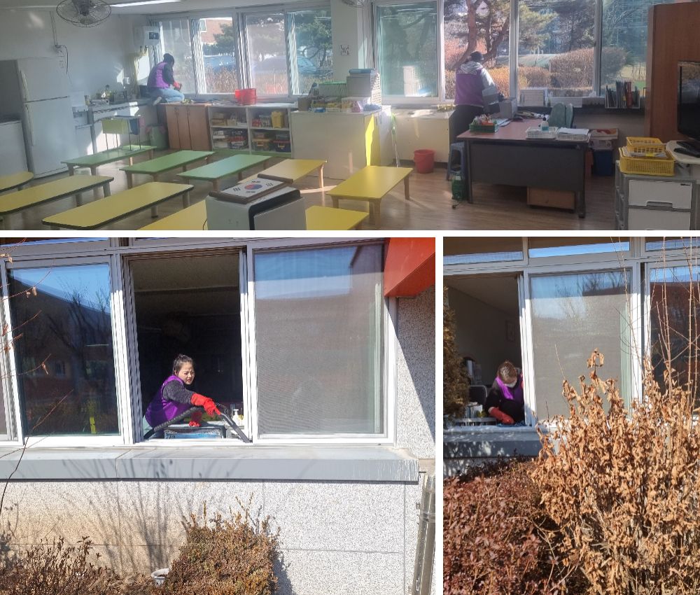 분당 학교 창문 창틀 청소로 겨울 방학에도 할 수 있습니다. 관한 작업사진입니다.