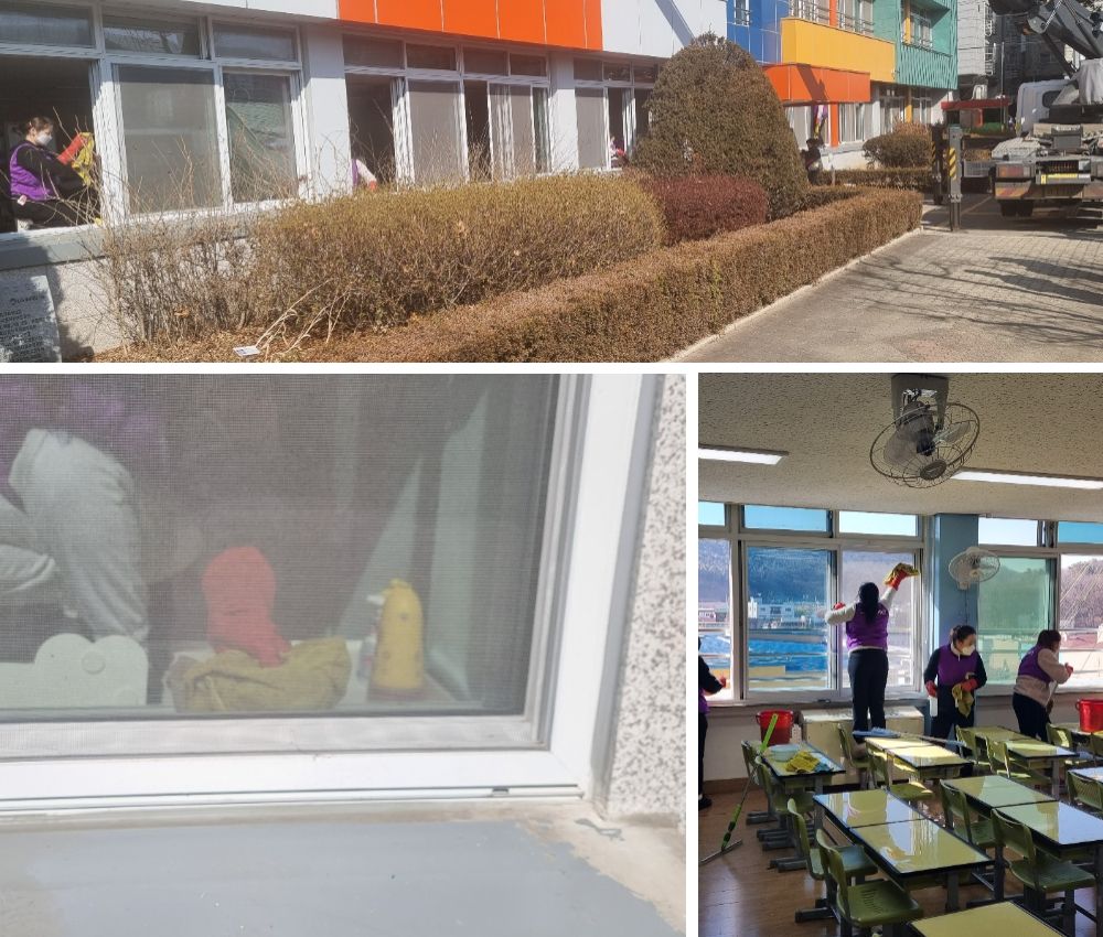 분당 학교 창문 창틀 청소로 겨울 방학에도 할 수 있습니다. 관한 작업사진입니다.